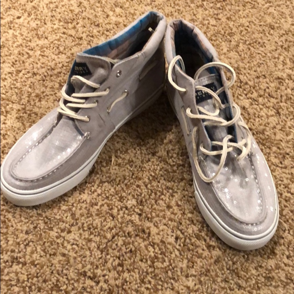 Brand new, silver sparkly sperry high tops